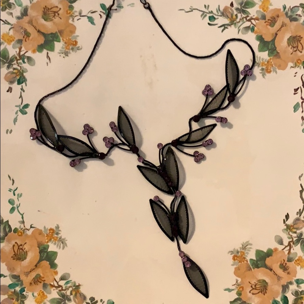 Black and Rhinestone Butterfly Necklace
